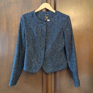 Brooks Brothers Navy Blue Tweed Plaid Women's Blazer